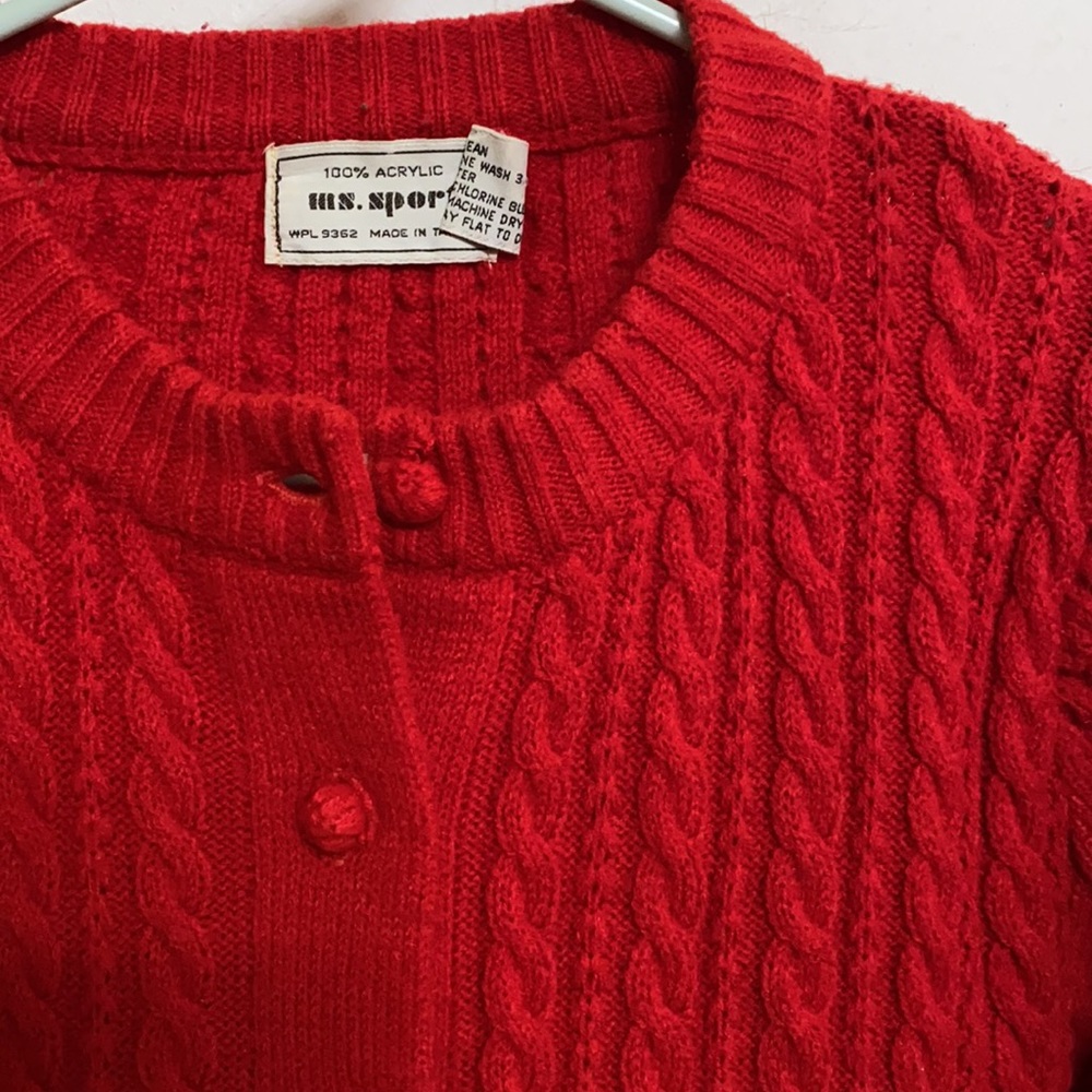 Red knit cardigan